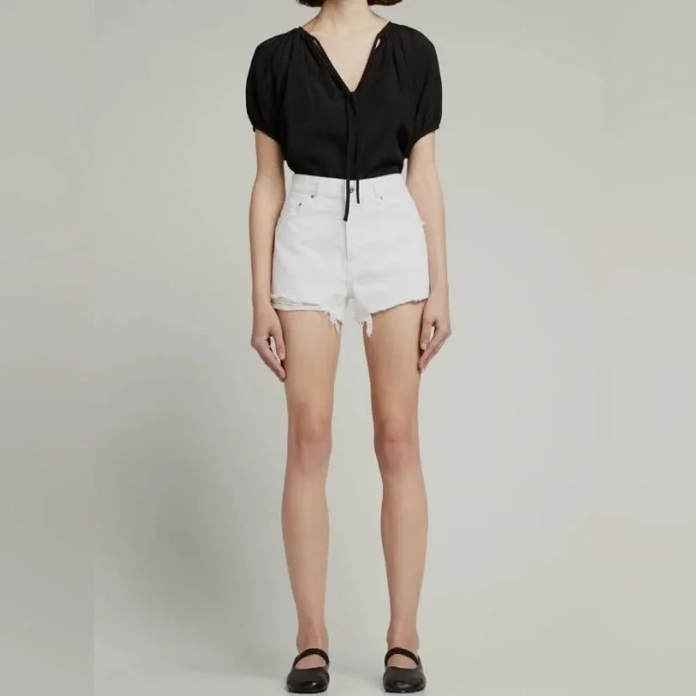NEW $165 GRLFRND The Helena High Rise Cut Off White Denim Jean Shorts 350